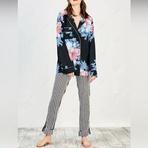 Free People Intimately 2 PC Button Up and Pants Pajamas Lounge Set SZ L